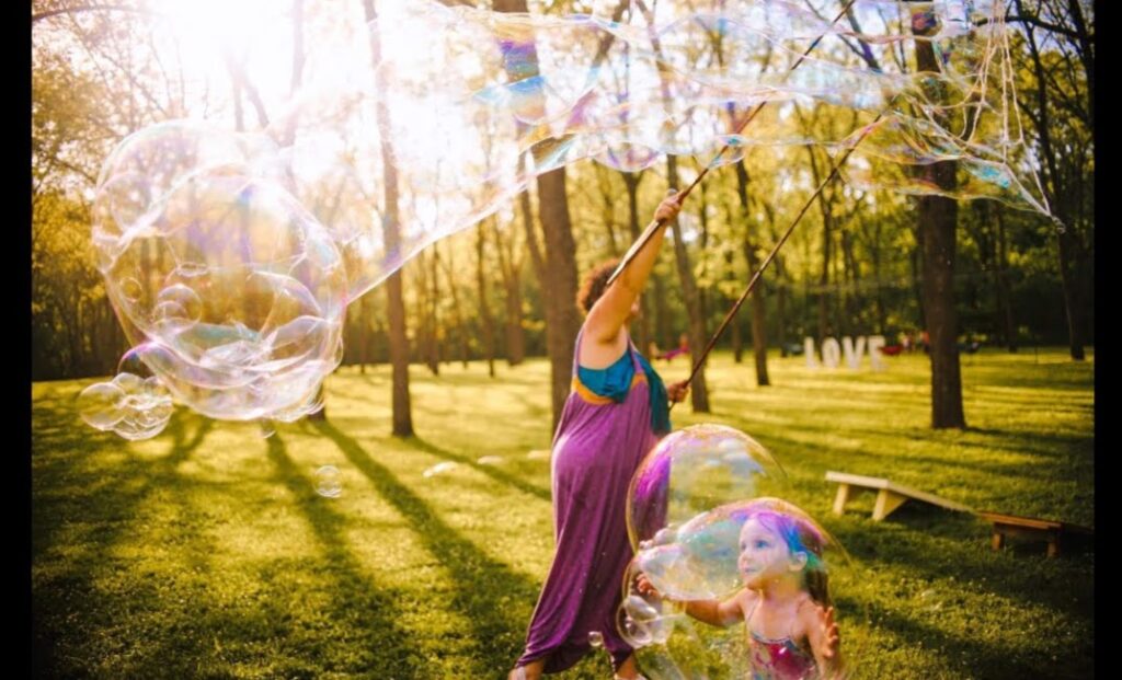 Blowing Bubbles at Lost Hill Lake it St Clair MO